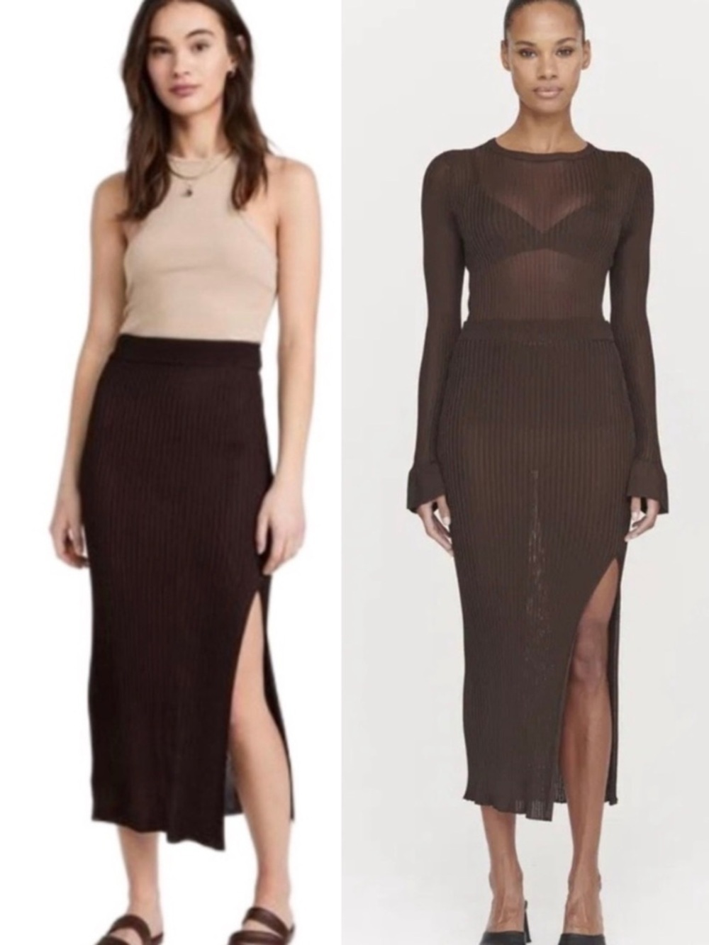 Ninety Percent Rib Split Front Midi Skirt Truffle